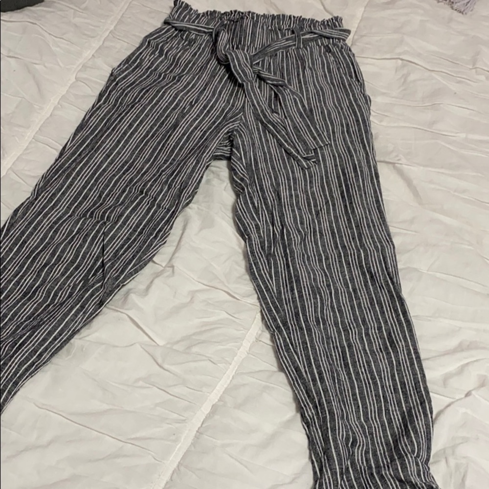 Striped Grey and White Flowy Pants